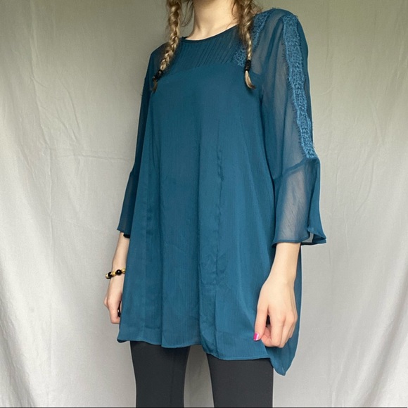 Jessica Simpson Maternity Medium Blue Lace Blouse Shirt - Picture 5 of 9